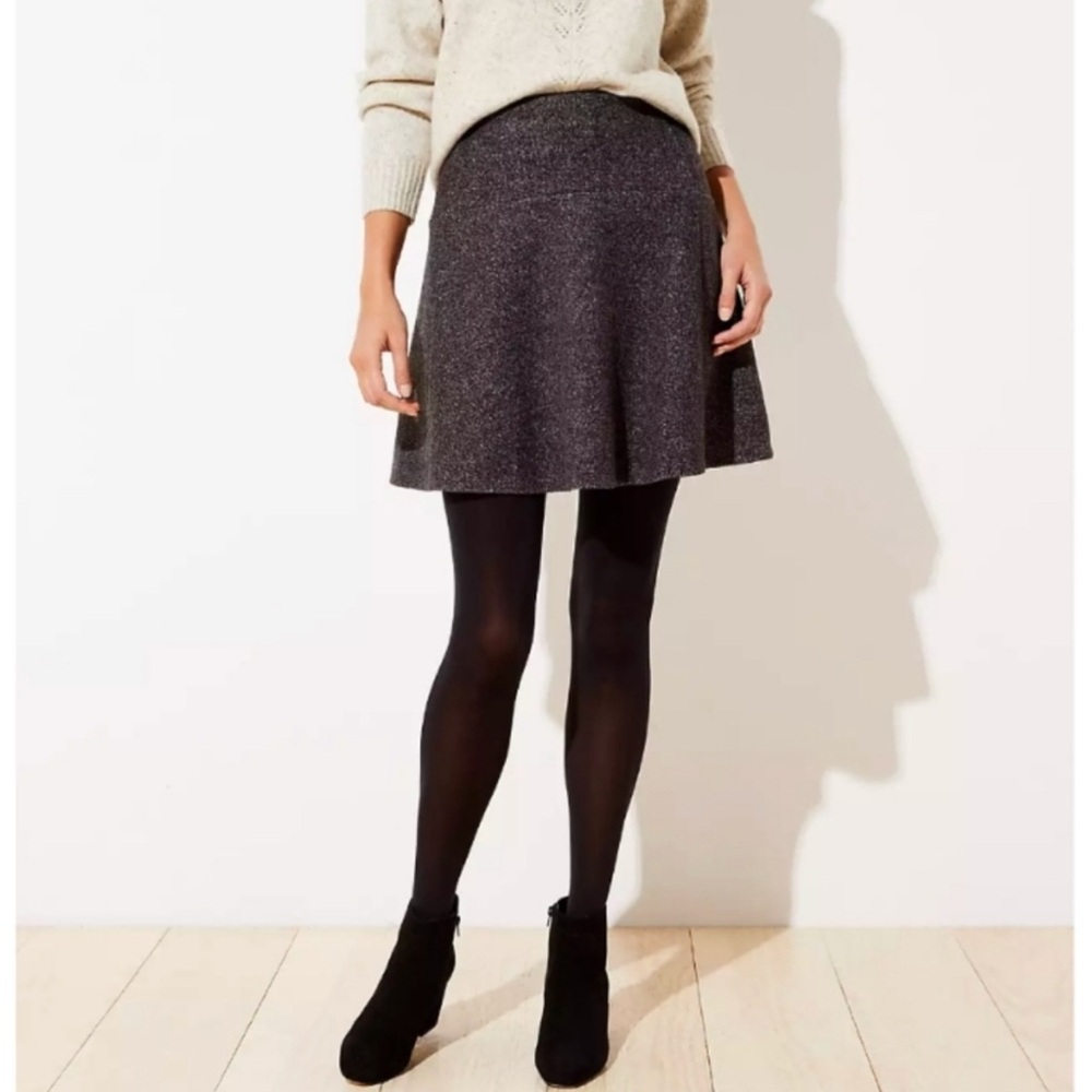 NEW $70 Ann Taylor LOFT Charcoal Fleece Circle Mini Skirt MP Medium Petite Gray